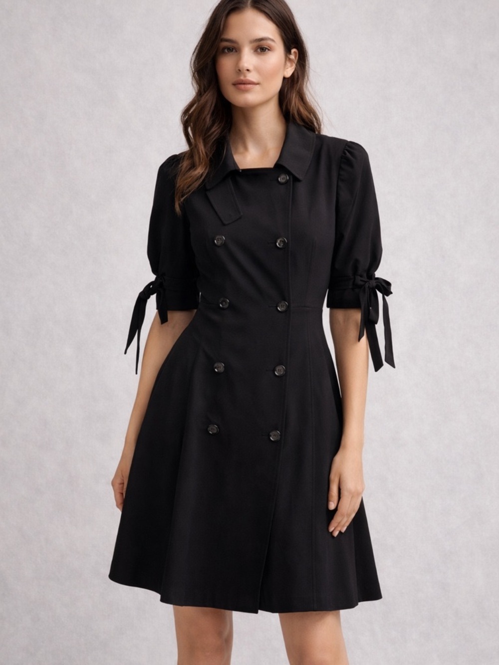 Moschino Black Double-Breasted Midi Trench with Puff Sleeves